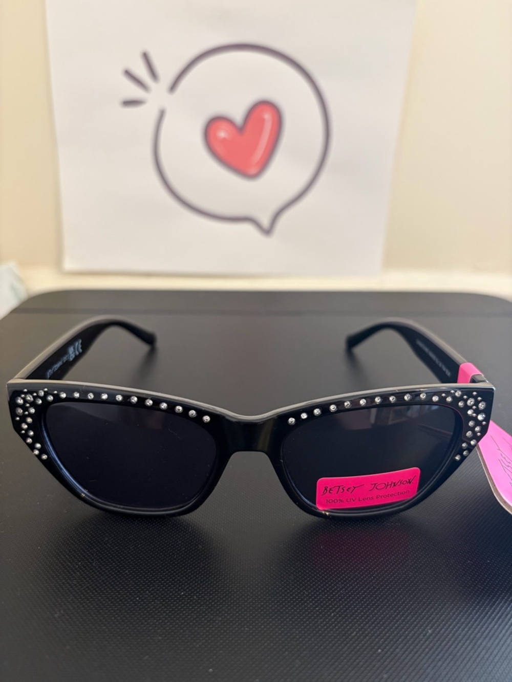Betsey Johnson Black Sunglasses with Crystal Studs